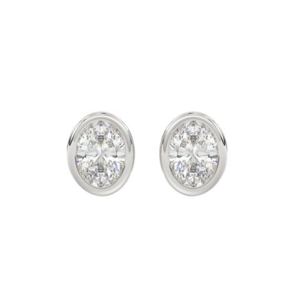 LADIES SOLITAIRE EARRINGS 3CT OVAL DIAMOND 14K WHITE GOLD
