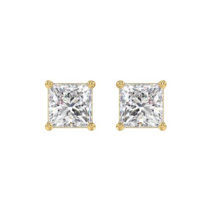 LADIES SOLITAIRE EARRINGS 4CT PRINCESS DIAMOND 14K YELLOW GOLD