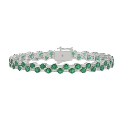 14K WHITE GOLD 8.00CT BAGUETTE/ROUND DIAMOND LADIES BRACELET (GREEN EMERALD ROUND DIAMOND 6 5/8CT)