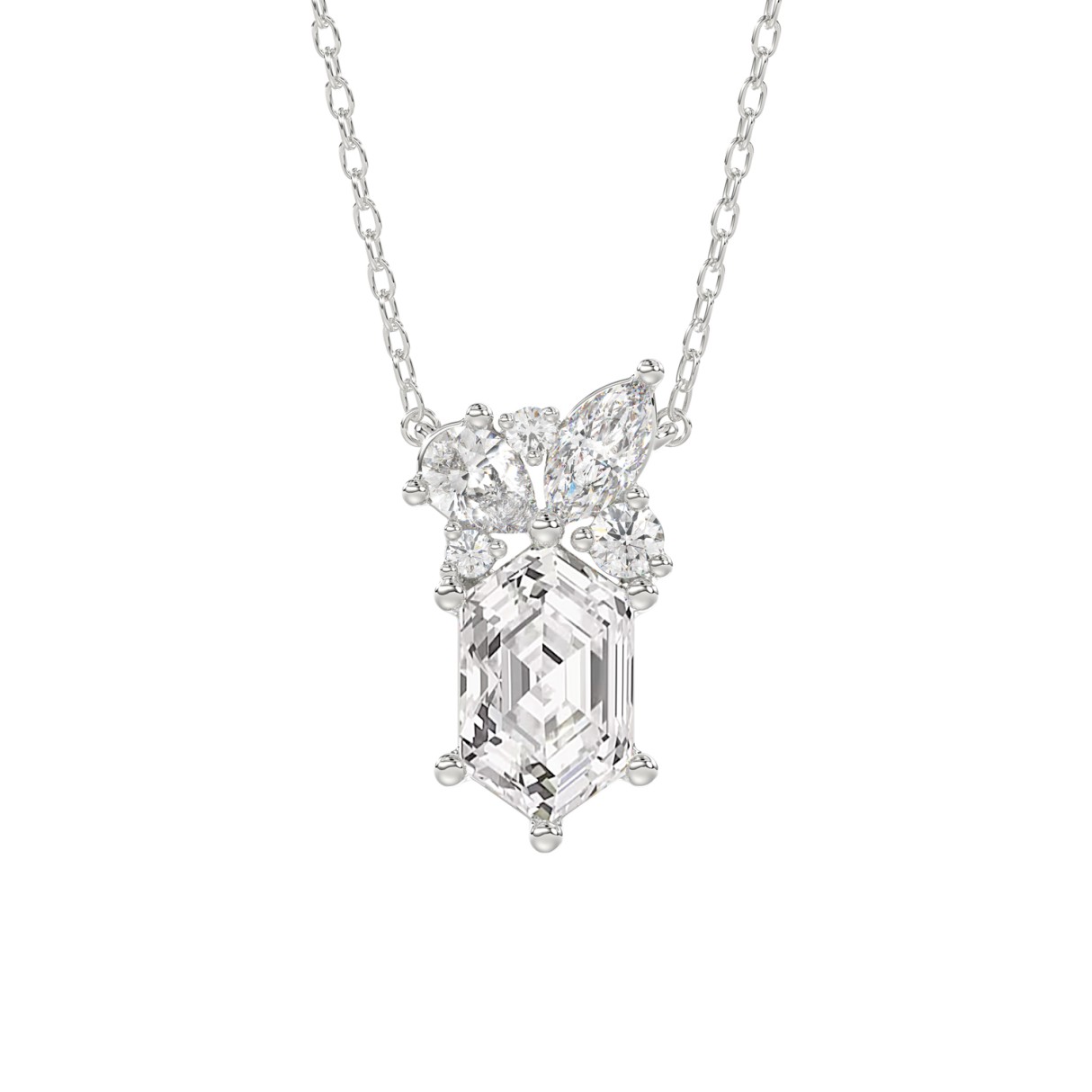 14K WHITE GOLD 1.00CT ROUND/MARQUISE/PEAR/LONG HEXAGON STEP CUT LADIES NECKLACE 1 14K WHITE GOLD 1.00CT ROUND/MARQUISE/PEAR/LONG HEXAGON STEP CUT LADIES NECKLACE - Image 1