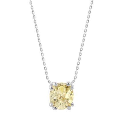 14K WHITE GOLD 1.00CT YELLOW CUSHION DIAMOND LADIES PENDANT