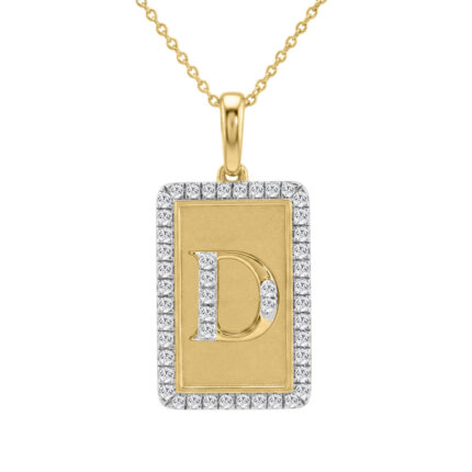 10K Yellow Gold letter 'D' Fashion Pendant With Chain - 0.20 CT Round Diamond Ladies Jewelry Gift