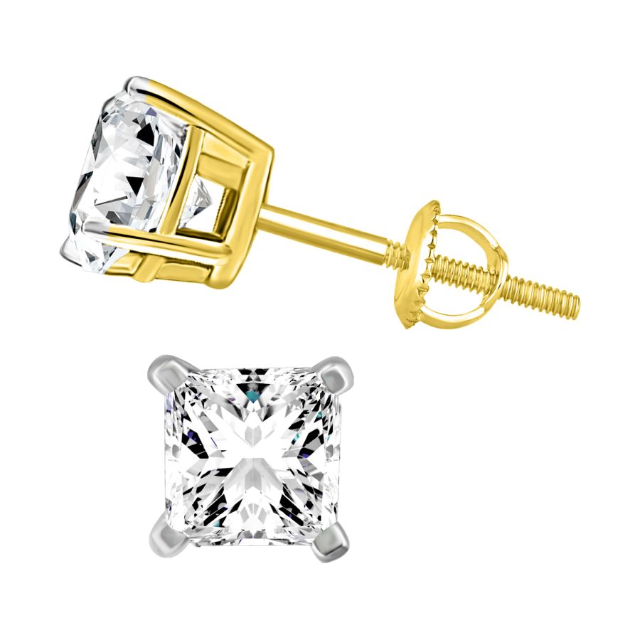 LADIES SOLITAIRE EARRINGS 0.15CT PRINCESS DIAMOND 14K YELLOW GOLD 1 LADIES SOLITAIRE EARRINGS 0.15CT PRINCESS DIAMOND 14K YELLOW GOLD - Image 1