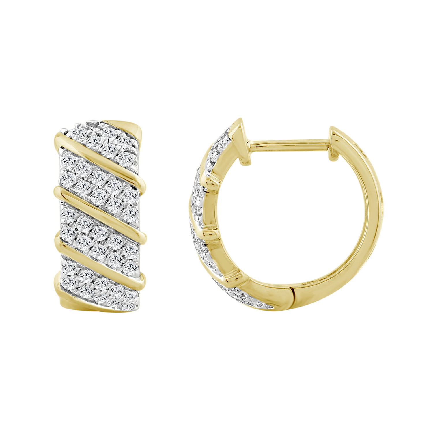 LADIES HOOPS EARRINGS 0.50CT ROUND DIAMOND 10K YELLOW GOLD 1 LADIES HOOPS EARRINGS 0.50CT ROUND DIAMOND 10K YELLOW GOLD - Image 1