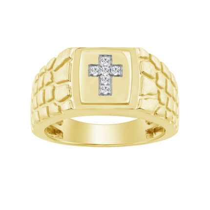 “Elegant Men’S Fashion Ring 0.10Ct Round Diamond Yellow Gold Luxury Statement Jewelry For Men