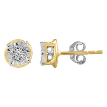 LADIES STUD EARRINGS 0.10CT ROUND DIAMOND 10K YELLOW GOLD