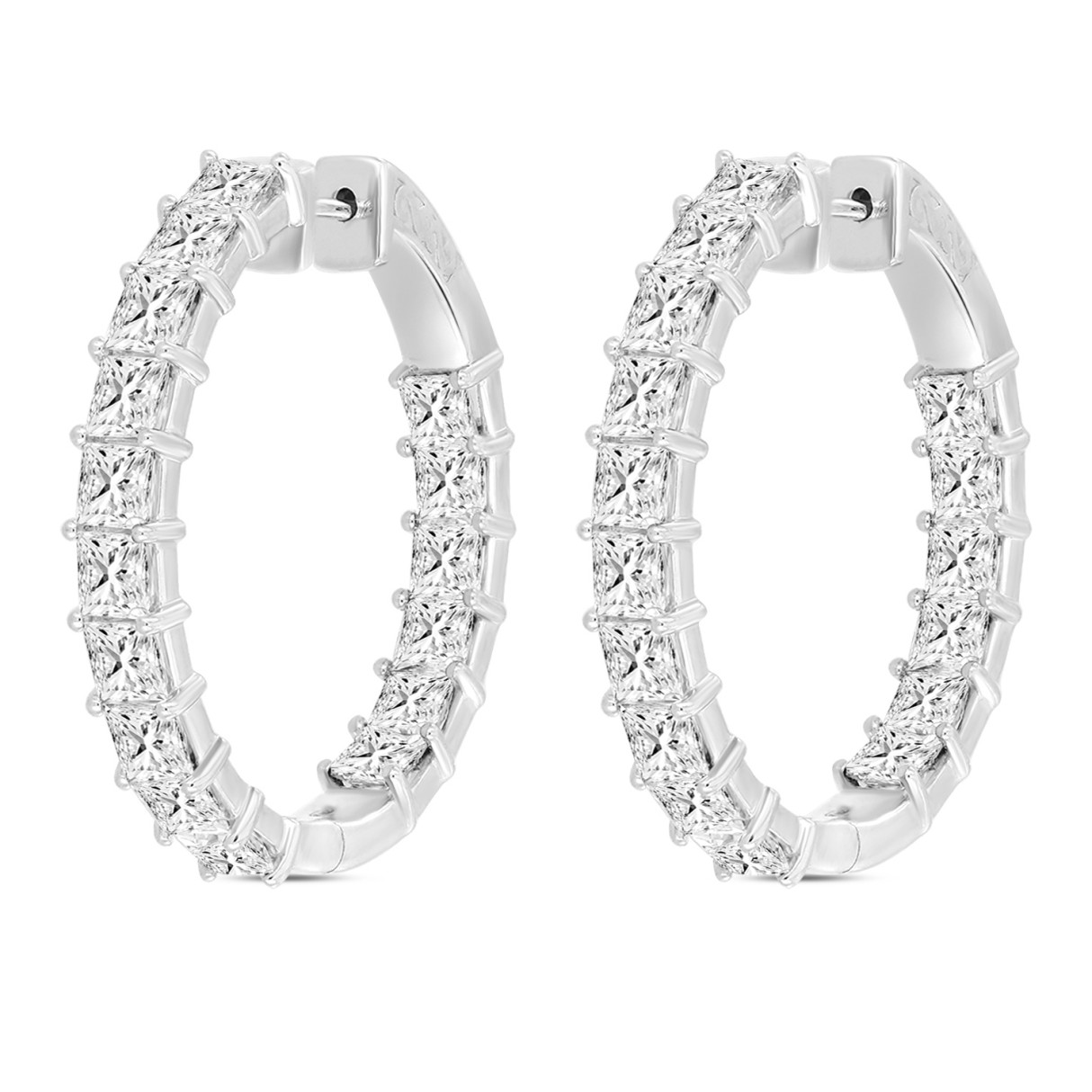 LADIES HOOP EARRINGS 7CT PRINCESS DIAMOND 14K WHITE GOLD 1 LADIES HOOP EARRINGS 7CT PRINCESS DIAMOND 14K WHITE GOLD - Image 1