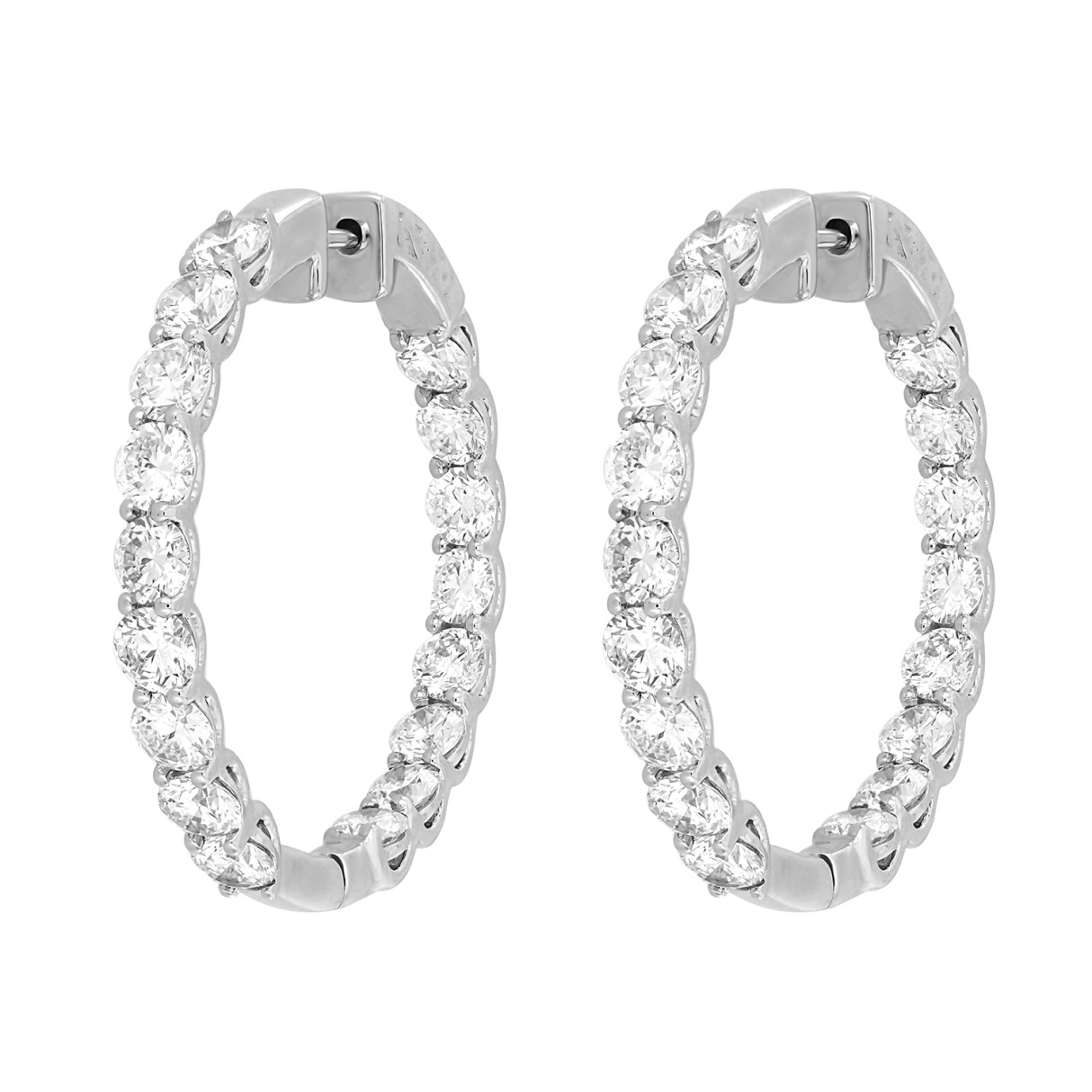 LADIES HOOP EARRINGS 7CT ROUND DIAMOND 14K WHITE GOLD 1 LADIES HOOP EARRINGS 7CT ROUND DIAMOND 14K WHITE GOLD - Image 1