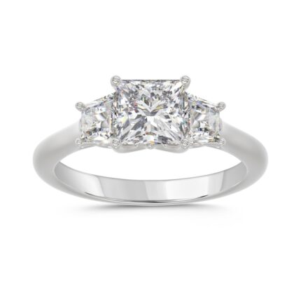 14K WHITE GOLD 1 3/4CT PRINCESS/TRAPEZOID DIAMOND LADIES RING (CENTER STONE PRINCESS DIAMOND 1 1/4CT)