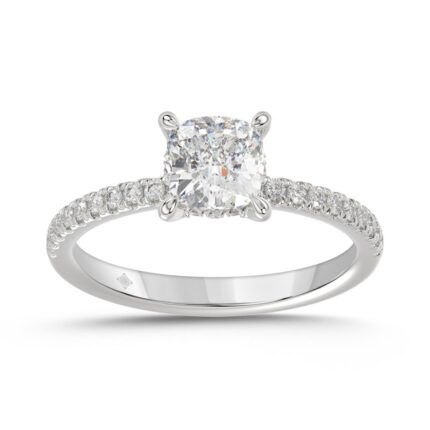 14K WHITE GOLD 1 3/4CT ROUND/CUSHION DIAMOND LADIES RING (CENTER STONE CUSHION DIAMOND 1 1/2CT)
