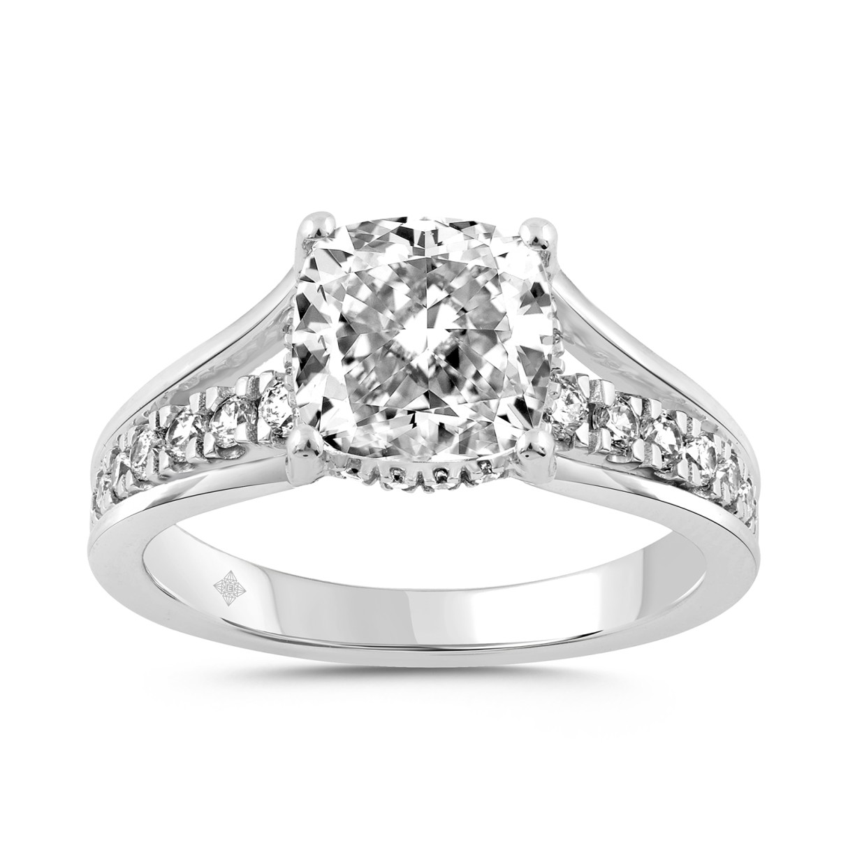 14K WHITE GOLD 2 1/2CT ROUND/CUSHION DIAMOND LADIES RING (CENTER STONE CUSHION DIAMOND 2CT) 1 14K WHITE GOLD 2 1/2CT ROUND/CUSHION DIAMOND LADIES RING (CENTER STONE CUSHION DIAMOND 2CT) - Image 1
