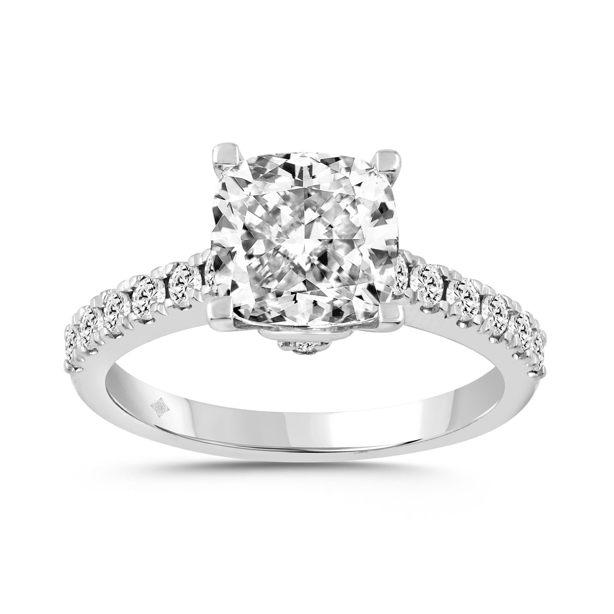 14K WHITE GOLD 2 1/2CT ROUND/CUSHION DIAMOND LADIES RING (CENTER STONE CUSHION DIAMOND 2CT) 1 14K WHITE GOLD 2 1/2CT ROUND/CUSHION DIAMOND LADIES RING (CENTER STONE CUSHION DIAMOND 2CT) - Image 1