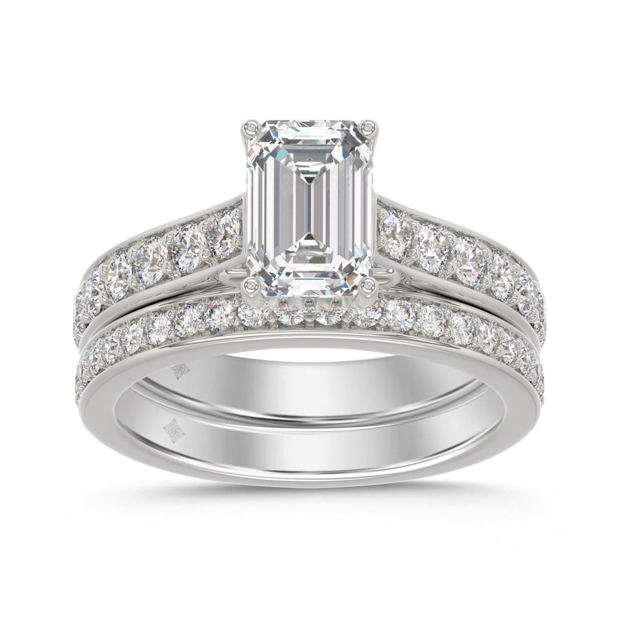 14K WHITE GOLD 2 1/2CT ROUND/EMERALD DIAMOND LADIES BRIDAL SET (CENTER STONE EMERALD DIAMOND 1 5/8CT) 1 14K WHITE GOLD 2 1/2CT ROUND/EMERALD DIAMOND LADIES BRIDAL SET (CENTER STONE EMERALD DIAMOND 1 5/8CT) - Image 1