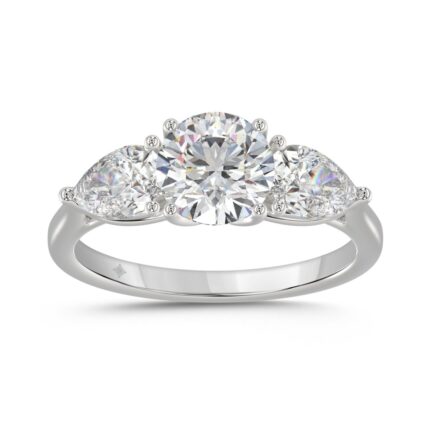 14K WHITE GOLD 2 1/3CT ROUND/PEAR DIAMOND LADIES RING (CENTER STONE ROUND DIAMOND 1 1/4CT)