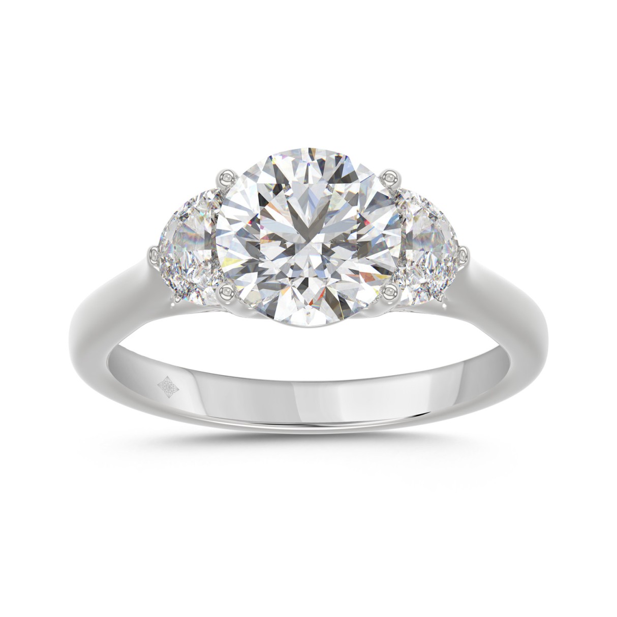 14K WHITE GOLD 2 5/8CT ROUND/HALFMOON DIAMOND LADIES RING (CENTER STONE ROUND DIAMOND 2CT) 1 14K WHITE GOLD 2 5/8CT ROUND/HALFMOON DIAMOND LADIES RING (CENTER STONE ROUND DIAMOND 2CT) - Image 1