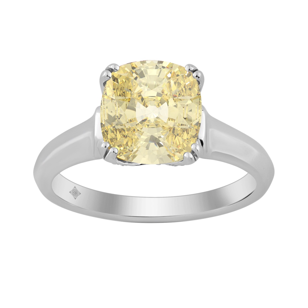 14K WHITE GOLD 3 1/4CT ROUND/YELLOW CUSHION DIAMOND LADIES RING (CENTER STONE YELLOW CUSHION DIAMOND 3CT) 1 14K WHITE GOLD 3 1/4CT ROUND/YELLOW CUSHION DIAMOND LADIES RING (CENTER STONE YELLOW CUSHION DIAMOND 3CT) - Image 1