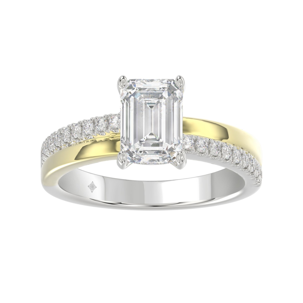 14K WHITE/YELLOW GOLD 2 1/4CT ROUND/EMERALD CUT DIAMOND LADIES RING (CENTER STONE EMERALD CUT DIAMOND 2CT) 1 14K WHITE/YELLOW GOLD 2 1/4CT ROUND/EMERALD CUT DIAMOND LADIES RING (CENTER STONE EMERALD CUT DIAMOND 2CT) - Image 1