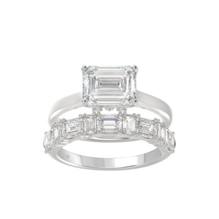 LADIES BRIDAL SET 3 1/2CT ROUND/EMERALD DIAMOND 14K WHITE GOLD (CENTER STONE EMERALD DIAMOND 2.00CT)