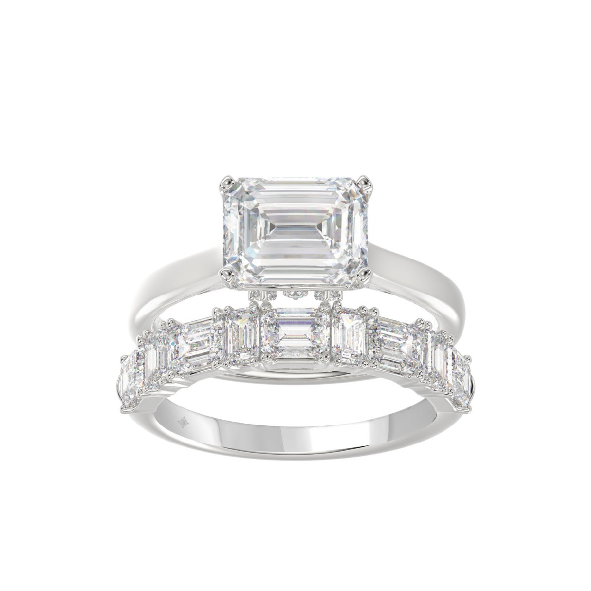 LADIES BRIDAL SET 3 1/2CT ROUND/EMERALD DIAMOND 14K WHITE GOLD (CENTER STONE EMERALD DIAMOND 2.00CT) 1 LADIES BRIDAL SET 3 1/2CT ROUND/EMERALD DIAMOND 14K WHITE GOLD (CENTER STONE EMERALD DIAMOND 2.00CT) - Image 1