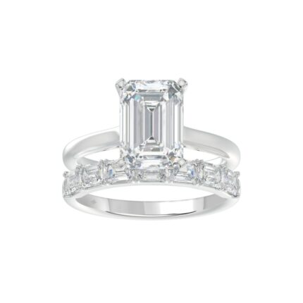 LADIES BRIDAL SET 3 7/8CT ROUND/EMERALD DIAMOND 14K WHITE GOLD (CENTER STONE EMERALD DIAMOND (2 1/2CT)