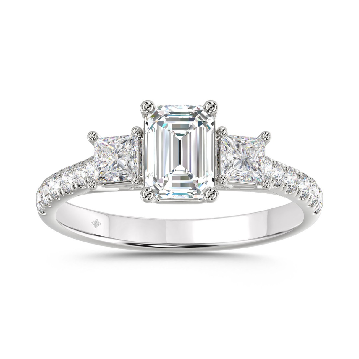 LADIES RING 1 7/8CT EMERALD/PRINCESS/ROUND DIAMOND 14K WHITE GOLD (CENTER STONE EMERALD DIAMOND 1CT ) 1 LADIES RING 1 7/8CT EMERALD/PRINCESS/ROUND DIAMOND 14K WHITE GOLD (CENTER STONE EMERALD DIAMOND 1CT ) - Image 1