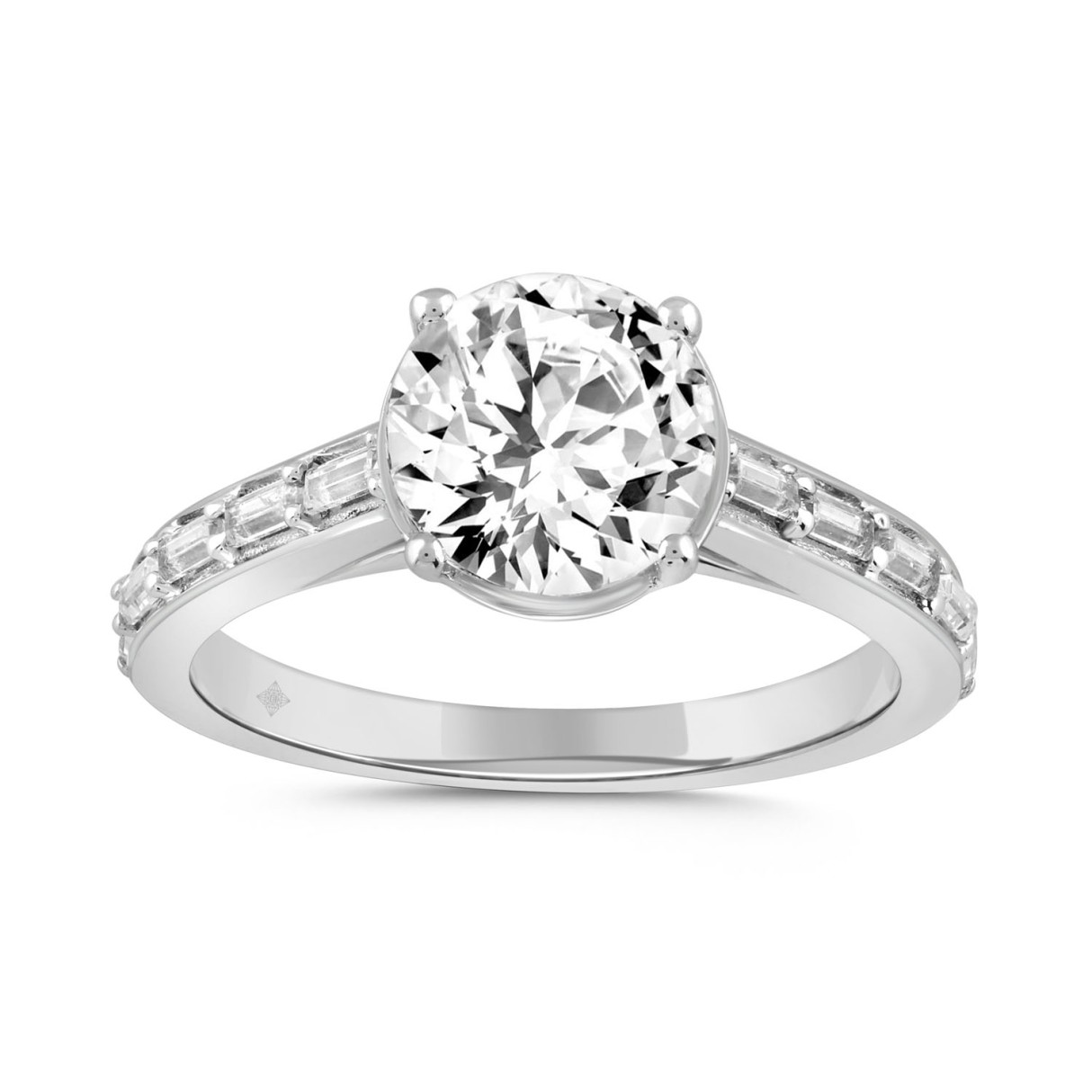 LADIES RING 2 1/4CT ROUND/BAGUETTE DIAMOND 14K WHITE GOLD (CENTER STONE ROUND DIAMOND 2CT ) 1 LADIES RING 2 1/4CT ROUND/BAGUETTE DIAMOND 14K WHITE GOLD (CENTER STONE ROUND DIAMOND 2CT ) - Image 1