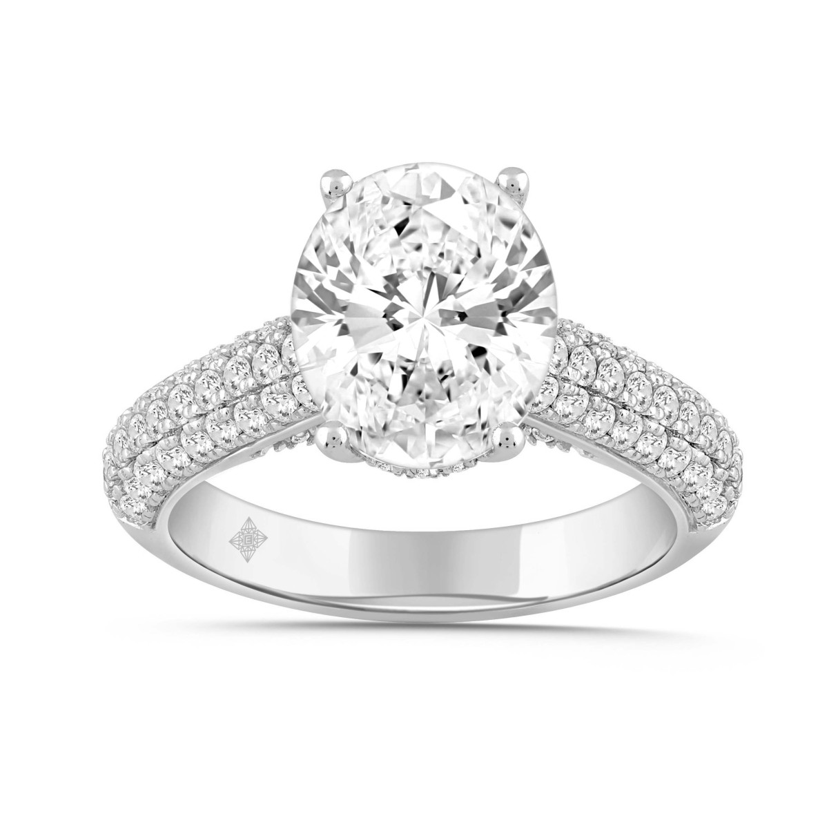 LADIES RING 3 3/4CT ROUND/OVAL DIAMOND 14K WHITE GOLD (CENTER STONE OVAL DIAMOND 3CT ) 1 LADIES RING 3 3/4CT ROUND/OVAL DIAMOND 14K WHITE GOLD (CENTER STONE OVAL DIAMOND 3CT ) - Image 1