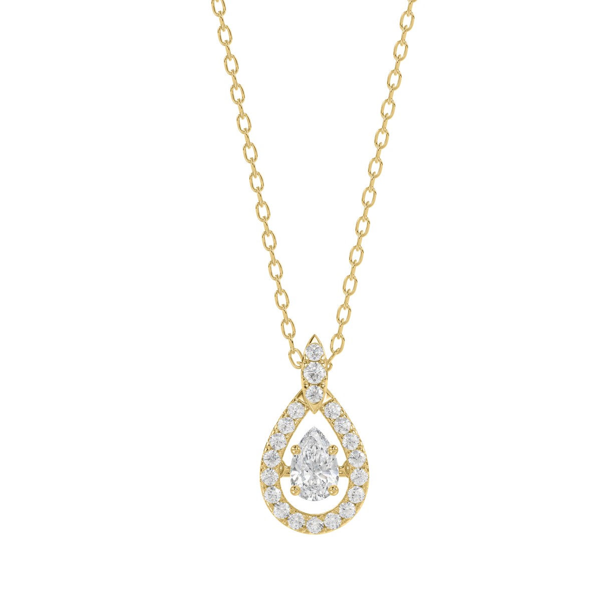 LADIES DANCING DIAMOND PENDANT WITH CHAIN 3/4CT ROUND DIAMOND 14K YELLOW GOLD (CENTER STONE PEAR DIAMOND 1/2CT) 1 LADIES DANCING DIAMOND PENDANT WITH CHAIN 3/4CT ROUND DIAMOND 14K YELLOW GOLD (CENTER STONE PEAR DIAMOND 1/2CT) - Image 1