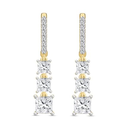 LADIES EARRINGS 2CT ROUND/PRINCESS DIAMOND 14K YELLOW GOLD