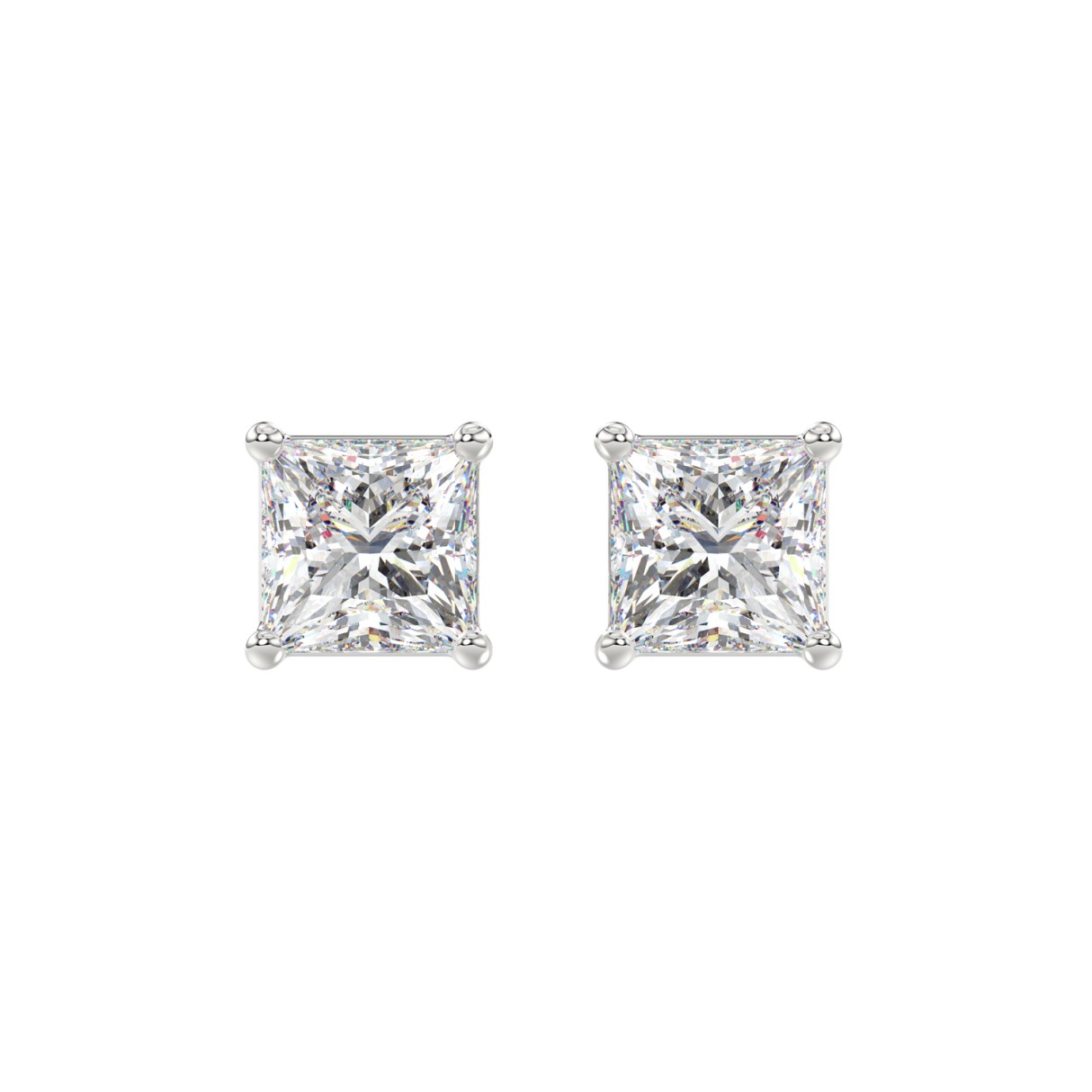 LADIES SOLITAIRE EARRINGS 3CT PRINCESS DIAMOND 14K WHITE GOLD 1 LADIES SOLITAIRE EARRINGS 3CT PRINCESS DIAMOND 14K WHITE GOLD - Image 1