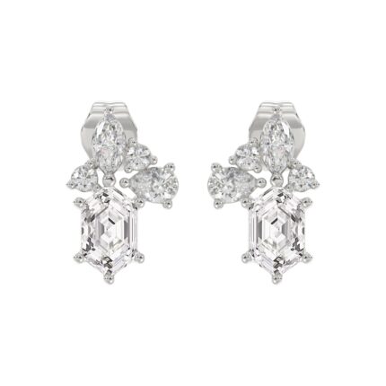 14K WHITE GOLD 1 1/2CT ROUND/MARQUISE/PEAR/HEXAGON STEP CUT LADIES EARRINGS