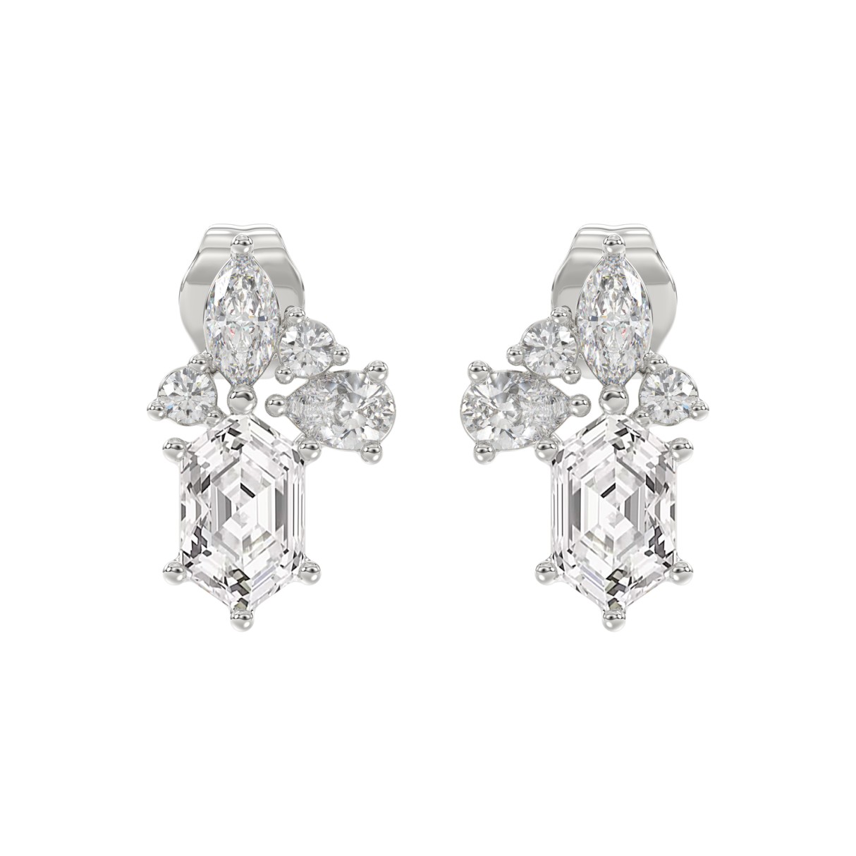 14K WHITE GOLD 1 1/2CT ROUND/MARQUISE/PEAR/HEXAGON STEP CUT LADIES EARRINGS 1 14K WHITE GOLD 1 1/2CT ROUND/MARQUISE/PEAR/HEXAGON STEP CUT LADIES EARRINGS - Image 1