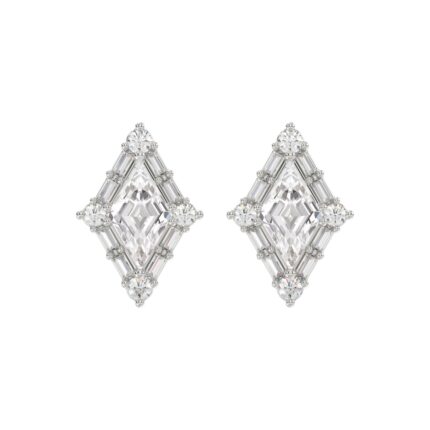 14K WHITE GOLD 1 1/4CT ROUND/BAGUETTE/KITE STEP CUT DIAMOND LADIES EARRINGS