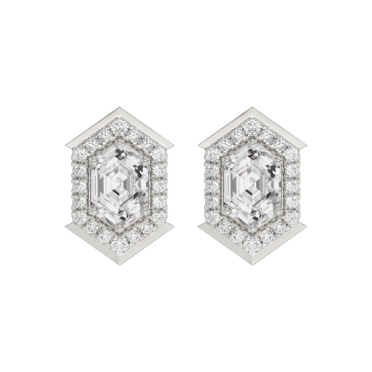14K WHITE GOLD 1 1/4CT ROUND/HEXAGON DIAMOND LADIES EARRINGS 1 14K WHITE GOLD 1 1/4CT ROUND/HEXAGON DIAMOND LADIES EARRINGS - Image 1