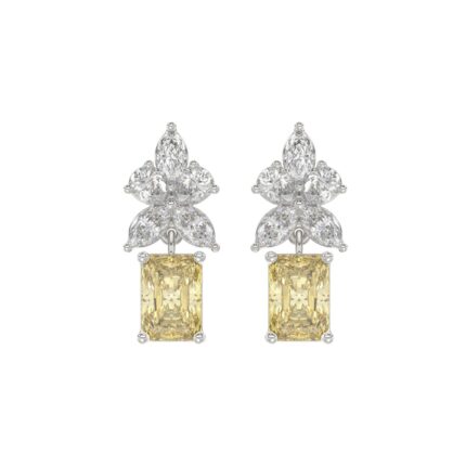 14K WHITE GOLD 3.00CT PEAR/MARQUISE/YELLOW RADIANT DIAMOND LADIES EARRING (CENTER STONE RADIANT DIAMOND 1CT)