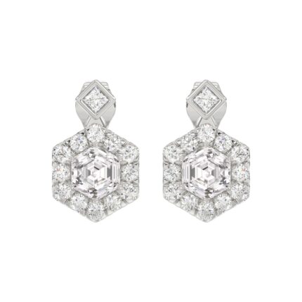 14KWHITE GOLD 2 1/4CT ROUND/HEXAGON STEP CUT DIAMOND LADIES EARRINGS