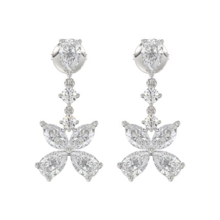 LADIES EARRINGS 3CT ROUND/MARQUISE/PEAR DIAMOND 14K WHITE GOLD