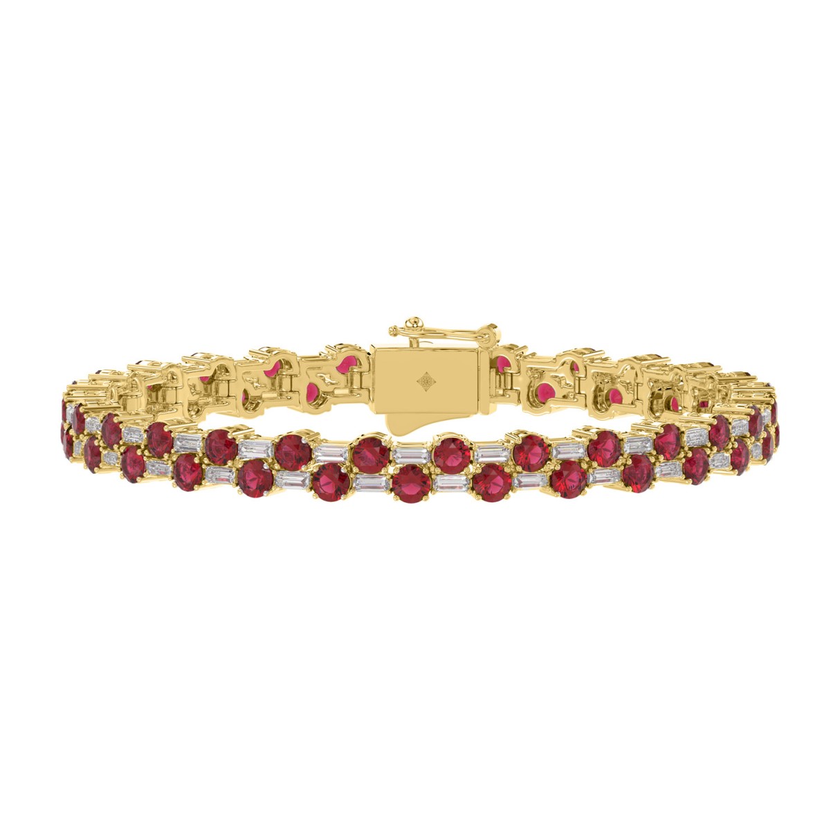 14K YELLOW GOLD 9.00CT BAGUETTE/ROUND RUBY DIAMOND LADIES BRACELET (ROUND RUBY 7 3/4CT) 1 14K YELLOW GOLD 9.00CT BAGUETTE/ROUND RUBY DIAMOND LADIES BRACELET (ROUND RUBY 7 3/4CT) - Image 1
