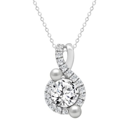 14K WHITE GOLD 1 1/4CT ROUND/PEARL DIAMOND LADIES PENDANT WITH CHAIN