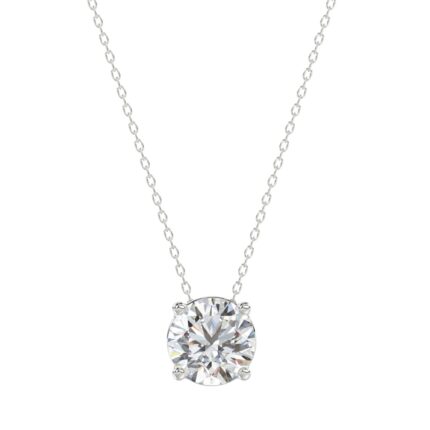 14K WHITE GOLD 1.00CT ROUND DIAMOND LADIES SOLITAIRE PENDANT WITH UNDER-PASS CHAIN (CENTER STONE ROUND DIAMOND 1CT)