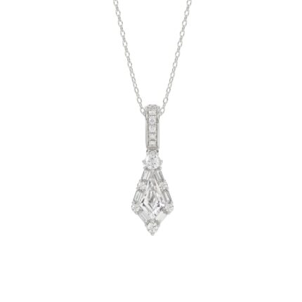 14K WHITE GOLD 1.00CT ROUND/BAGUETTE/KITE DIAMOND LADIES PENDANT WITH CHAIN