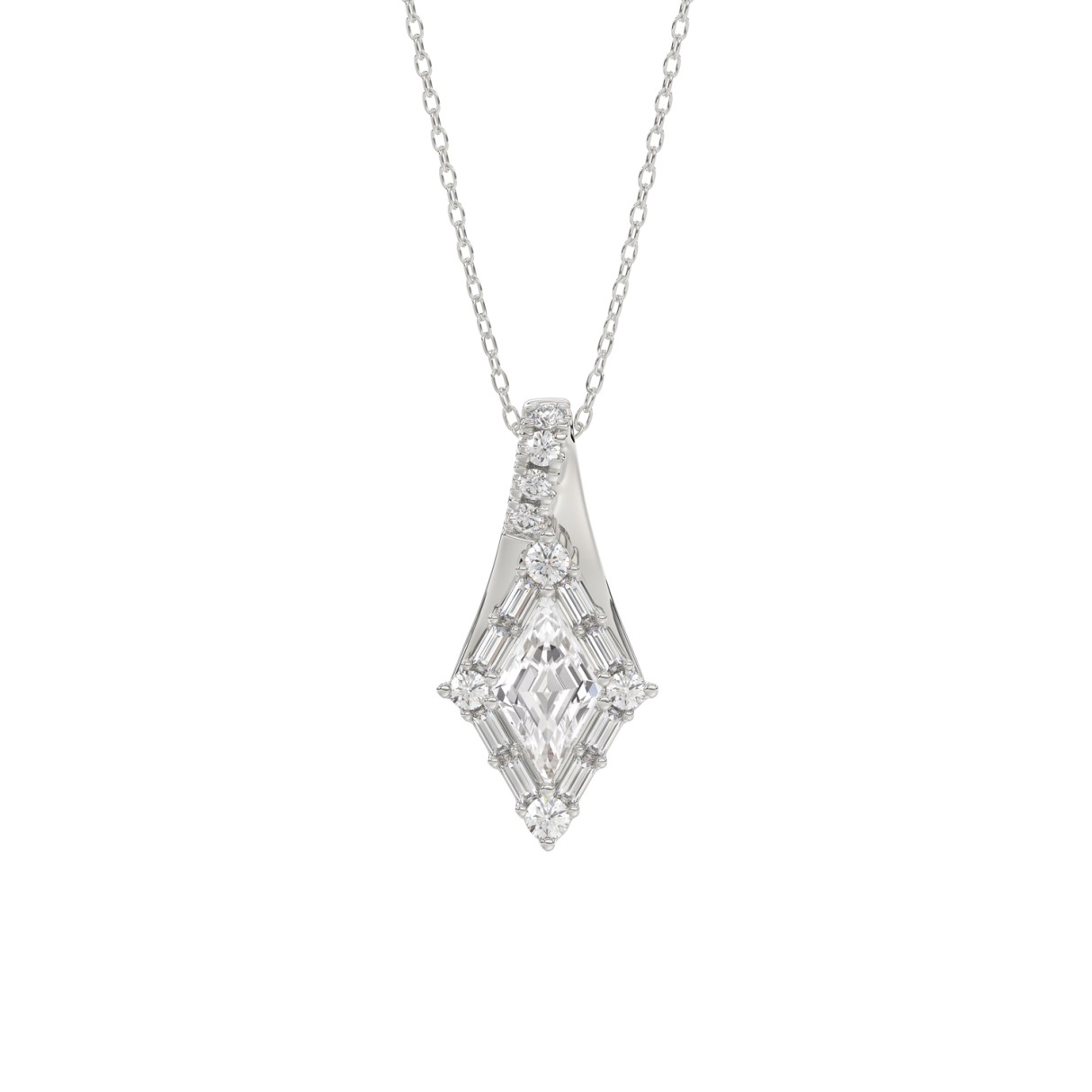 14K WHITE GOLD 1.00CT ROUND/BAGUETTE/KITE STEP CUT DIAMOND LADIES PENDANT 1 14K WHITE GOLD 1.00CT ROUND/BAGUETTE/KITE STEP CUT DIAMOND LADIES PENDANT - Image 1
