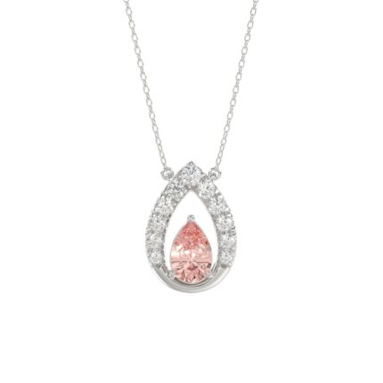 14K WHITE GOLD CRAFTED WITH 18K YELLOW GOLD BACK PLATE 1 1/2CT ROUND/PINK PEAR DIAMOND LADIES NECKLACE