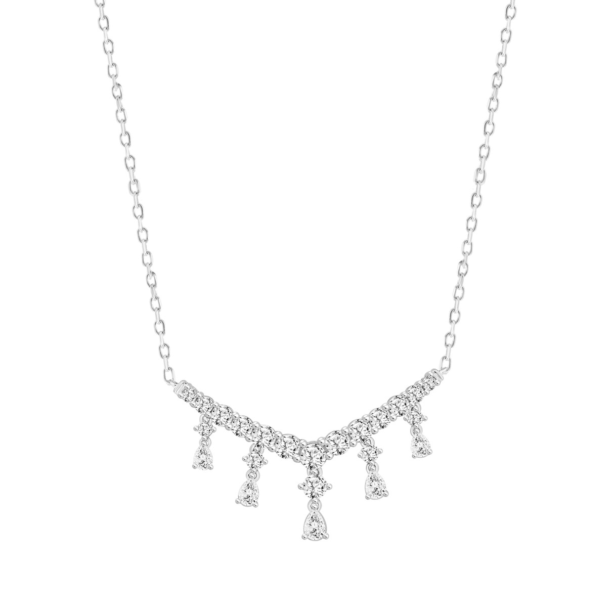 LADIES NECKLACE 3CT ROUND/PEAR DIAMOND 14K WHITE GOLD 1 LADIES NECKLACE 3CT ROUND/PEAR DIAMOND 14K WHITE GOLD - Image 1