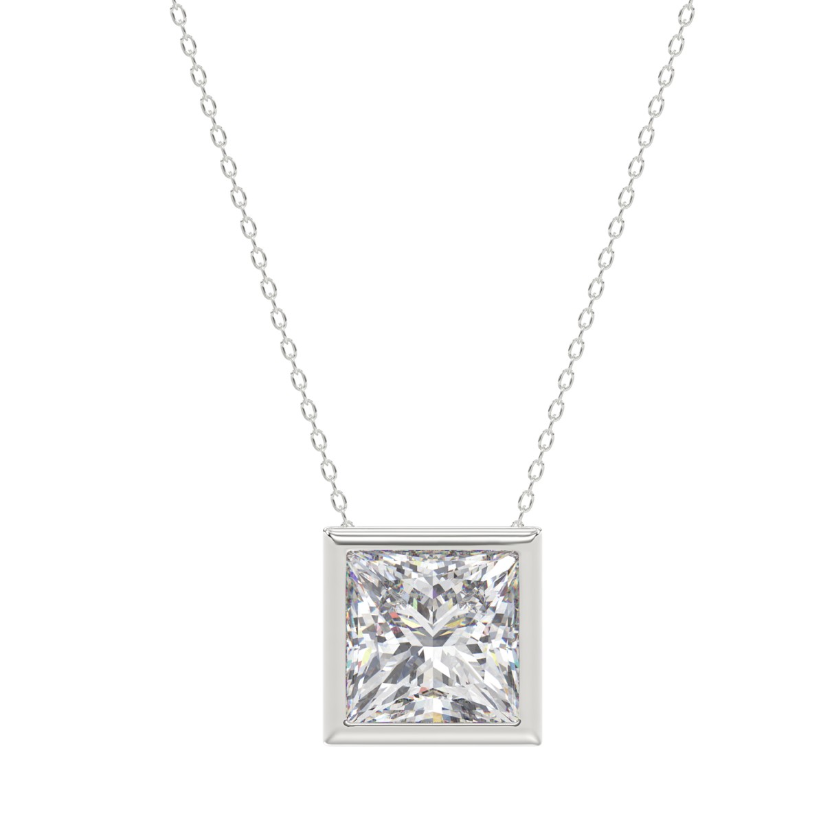 LADIES SOLITAIRE PENDANT 3CT PRINCESS DIAMOND 14K WHITE GOLD 1 LADIES SOLITAIRE PENDANT 3CT PRINCESS DIAMOND 14K WHITE GOLD - Image 1