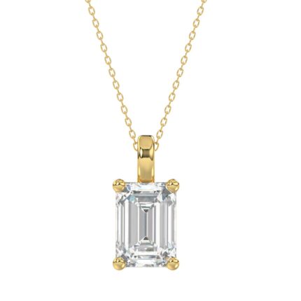 LADIES SOLITAIRE PENDANT WITH CHAIN 4CT EMERALD DIAMOND 14K YELLOW GOLD