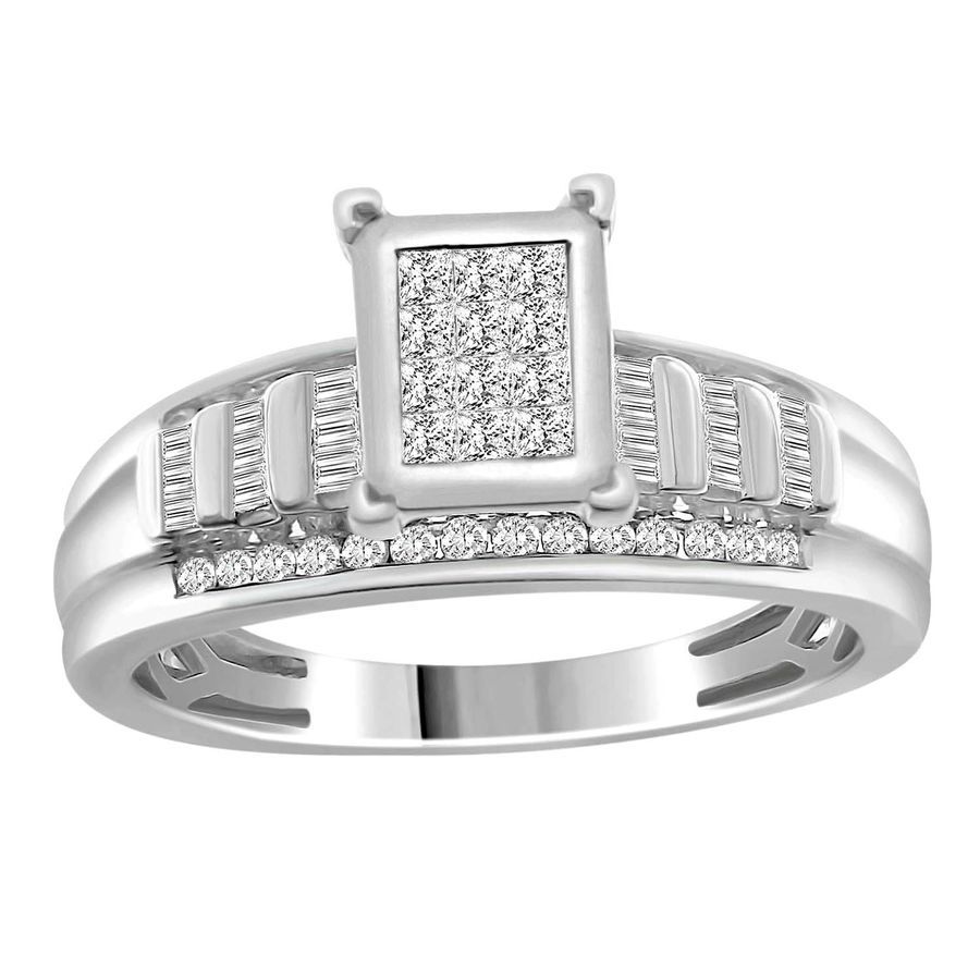 LADIES RING 0.50CT ROUND/BAGUETTE DIAMOND 10K WHITE GOLD 1 LADIES RING 0.50CT ROUND/BAGUETTE DIAMOND 10K WHITE GOLD - Image 1