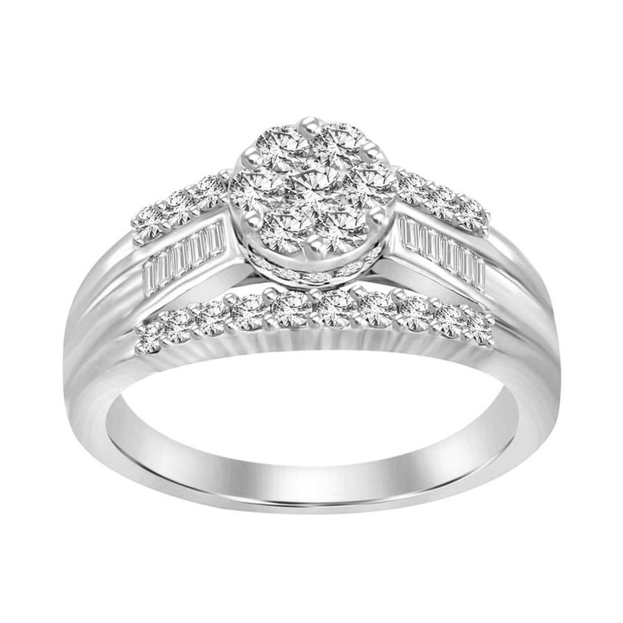 LADIES RING 1.00CT ROUND/BAGUETTE DIAMOND 10K WHITE GOLD 1 LADIES RING 1.00CT ROUND/BAGUETTE DIAMOND 10K WHITE GOLD - Image 1