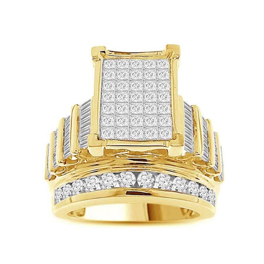 LADIES RING 3.00CT ROUND/PRINCESS/BAGUETTE DIAMOND 10K YELLOW GOLD 1 LADIES RING 3.00CT ROUND/PRINCESS/BAGUETTE DIAMOND 10K YELLOW GOLD - Image 1