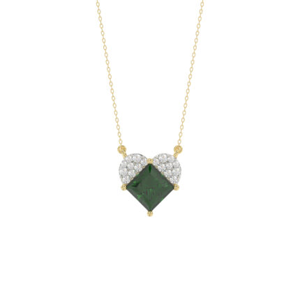 LADIES PENDANT 1.45CT ROUND/GREEN EMERALD PRINCESS DIAMOND 14K YELLOW GOLD (GREEN EMERALD PRINCESS 1.32CT)